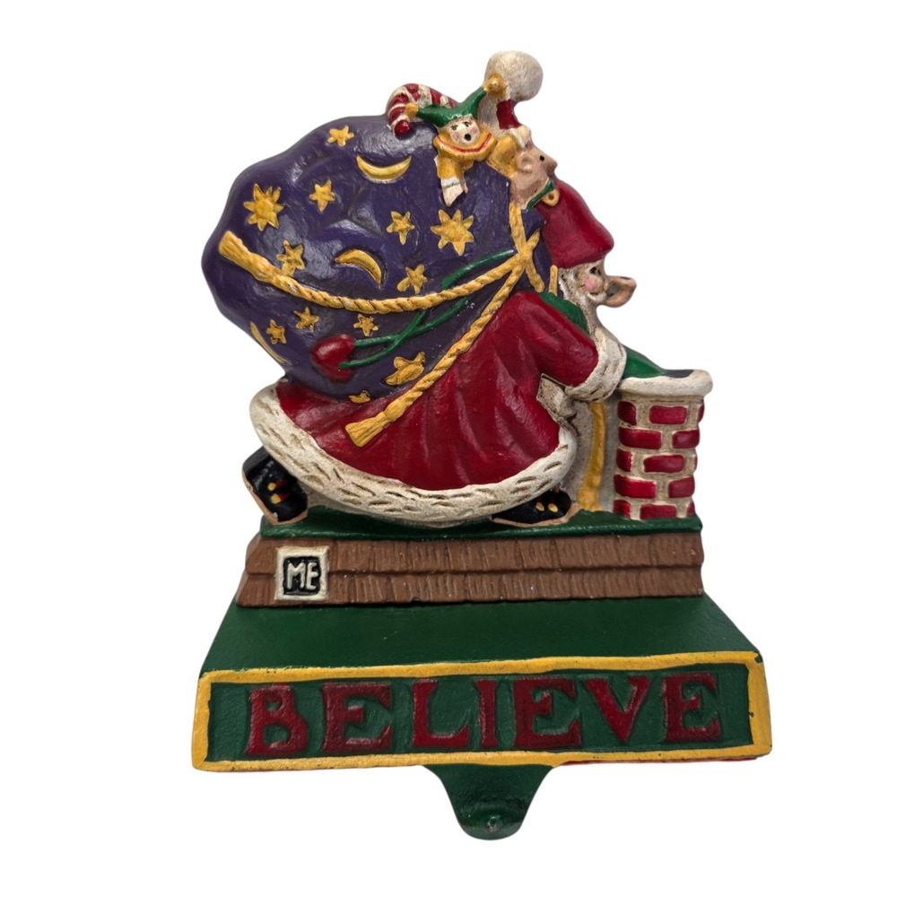 Mary Engelbreit Santa Believe Chimney Christmas Stocking Holder Cast Iron Decor
